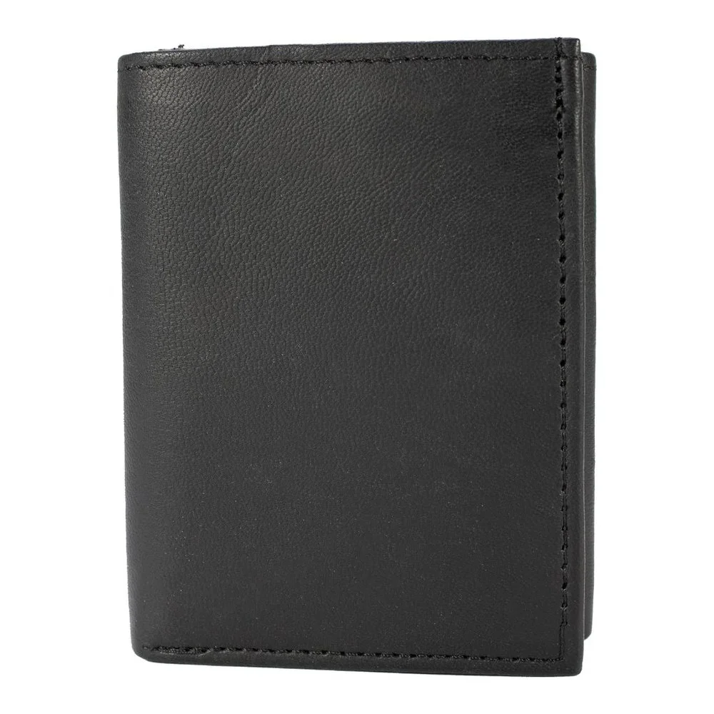 Trifold Men Black Multi Holder Zipper Pocket Leather Classic Organizer Wallet